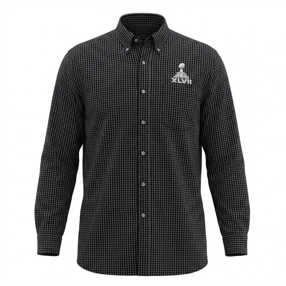 NFL Super Bowl XLVII ANTIGUA Esteem Dress Shirt Men's XL Navy Check Button‎ Down